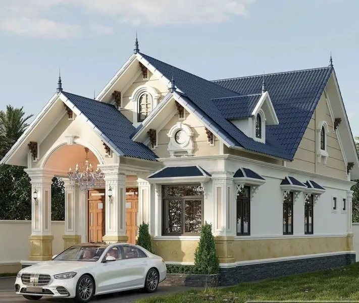 Mẫu thiết kế Biệt thự mái Thái phong cách tân cổ điển sang trọng, nổi bật với hệ mái thái đẳng cấp và kiến trúc tinh tế.