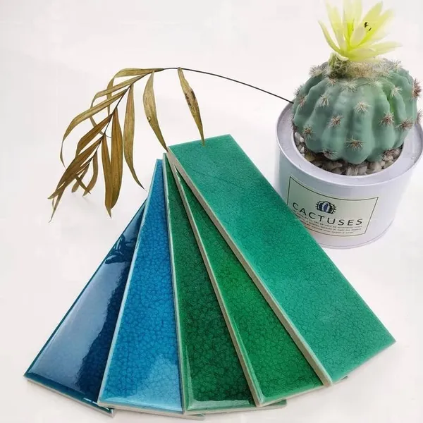 Mẫu gạch Ceramic men rạn Crackle Glaze tone xanh biển và xanh lá
