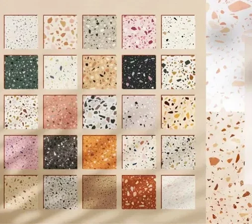 Mẫu gạch Terrazzo hiện đại phối hạt thạch anh đa dạng màu sắc