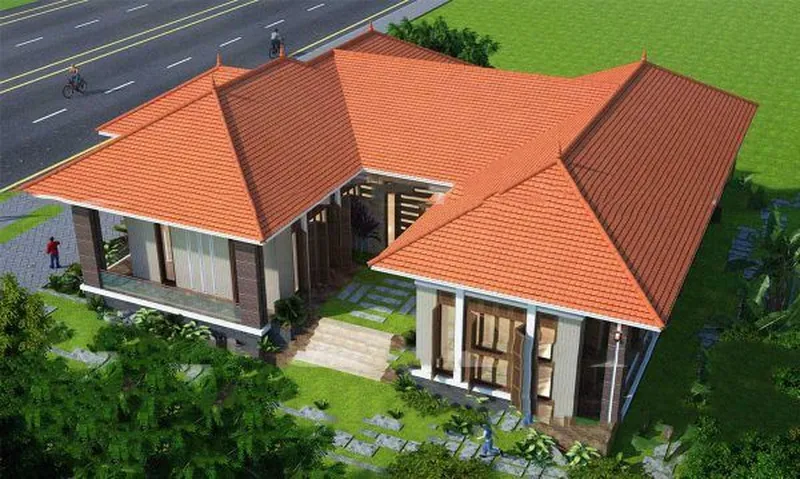 Mẫu nhà cấp 4 hiện đại chữ U với thiết kế không gian độc đáo, tối ưu ánh sáng và sân vườn trung tâm thoáng đãng.