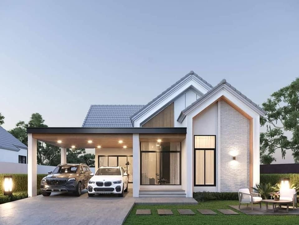 Mẫu nhà cấp 4 phong cách Modern Luxury sang trọng, đẳng cấp với thiết kế mái thái hiện đại, tích hợp gara ô tô rộng rãi và không gian sống tinh tế.