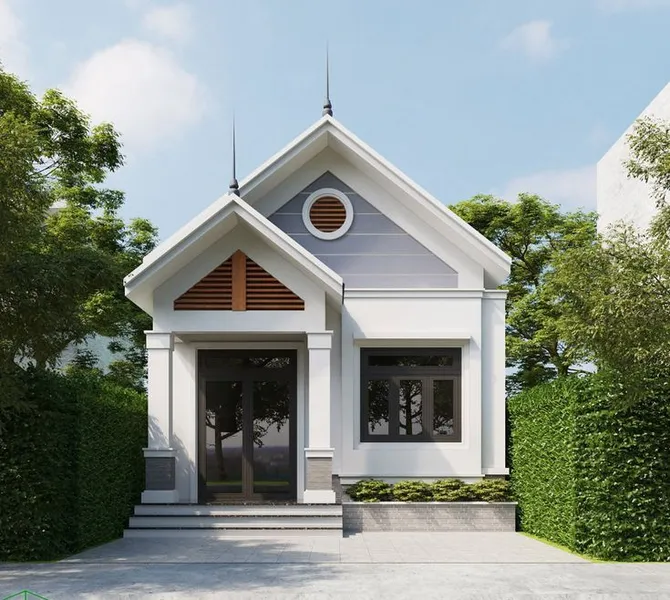 Mẫu nhà cấp 4 đơn giản 60m² với 2 phòng ngủ được thiết kế tinh tế, tối ưu công năng, phù hợp cho gia đình nhỏ với kiến trúc hiện đại và gần gũi.