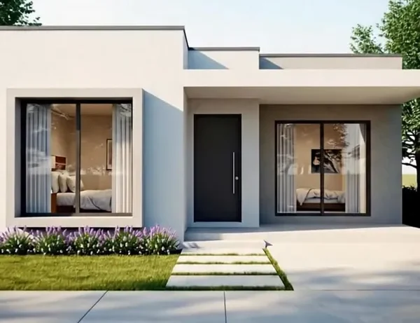Mẫu Nhà Cấp 4 Đẹp Giá Rẻ 300 Triệu mái bằng hiện đại tối giản có lối đi sân vườn