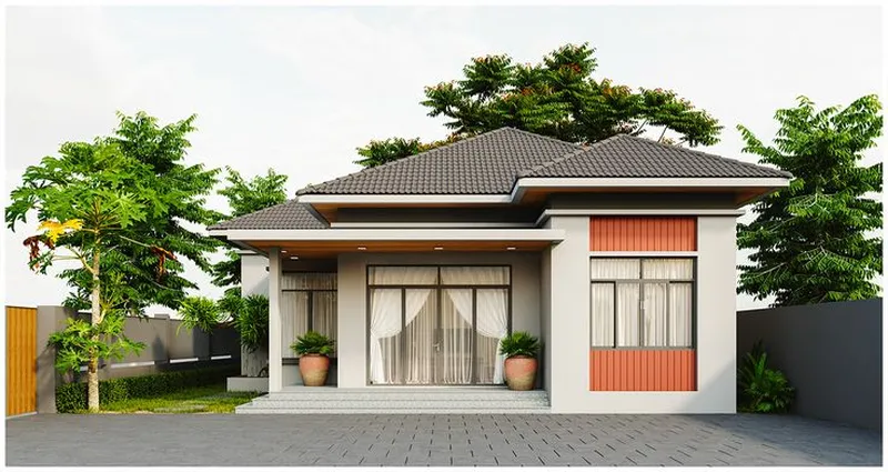 Thiết kế mặt tiền nhà cấp 4 mái Nhật hiện đại có sân vườn rộng thoáng
