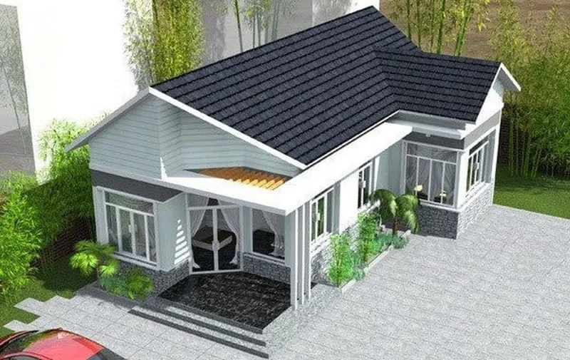 Thiết kế nhà cấp 4 chữ L 3 phòng ngủ hiện đại, tối ưu diện tích