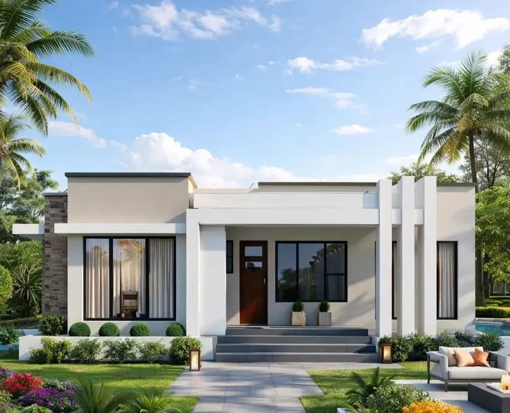 Mẫu nhà cấp 4 phong cách Minimalist (tối giản) hiện đại, tập trung vào đường nét tinh tế, không gian thoáng đãng và vẻ đẹp sang trọng, đẳng cấp