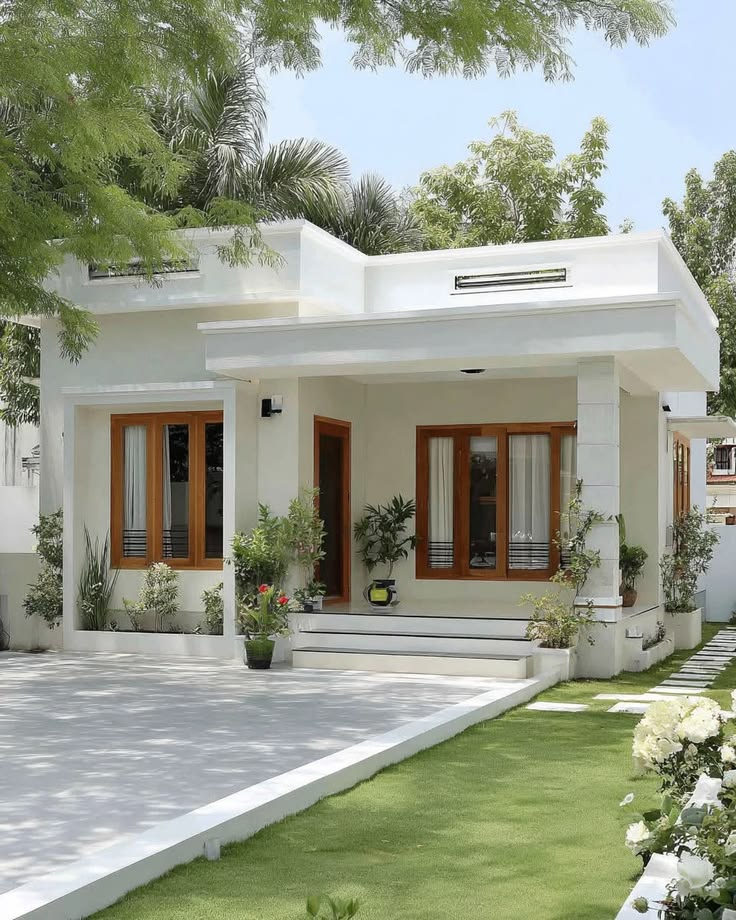 Mẫu nhà cấp 4 phong cách Minimalist (tối giản) hiện đại, tinh tế với gam màu trắng chủ đạo