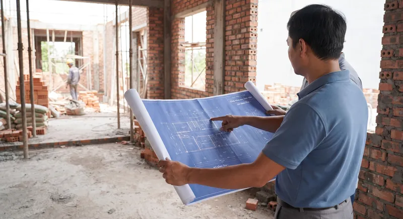 Chủ đầu tư nhận nhà thô từ chủ đầu tư, trực tiếp kiểm tra bản vẽ thiết kế tại công trường, đối chiếu chi tiết thực tế với hồ sơ hoàn công để đảm bảo chất lượng thi công.
