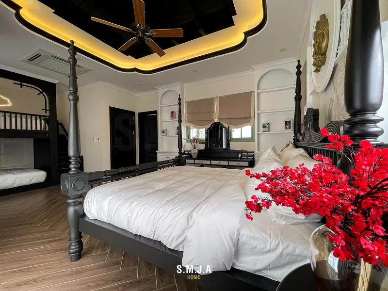 Thiết kế nội thất phòng ngủ master phong cách Đông Dương Indochine