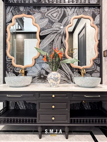 Thiết kế khu vực lavabo đôi phong cách Đông Dương Indochine