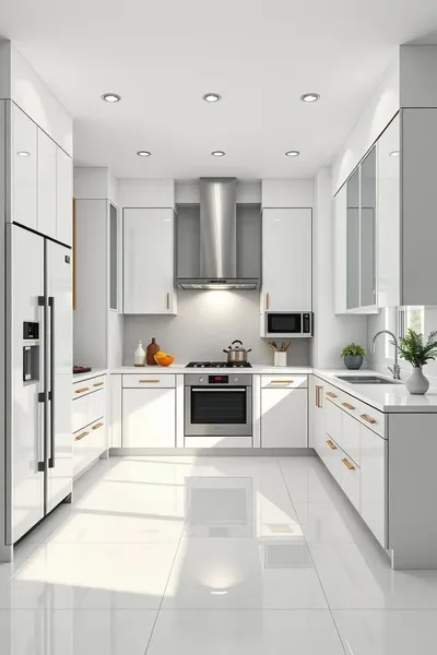 Mẫu tủ bếp chữ U màu trắng hiện đại