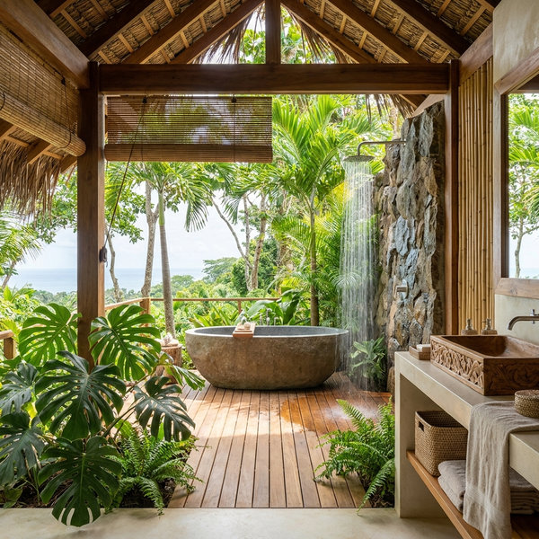Mẫu Nhà Vệ Sinh Phong Cách Nhiệt Đới (Tropical Style) Hướng Biển Xanh Mát