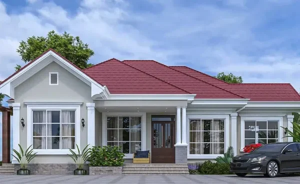 Mẫu nhà cấp 4 mái Nhật đỏ hiện đại có sân rộng