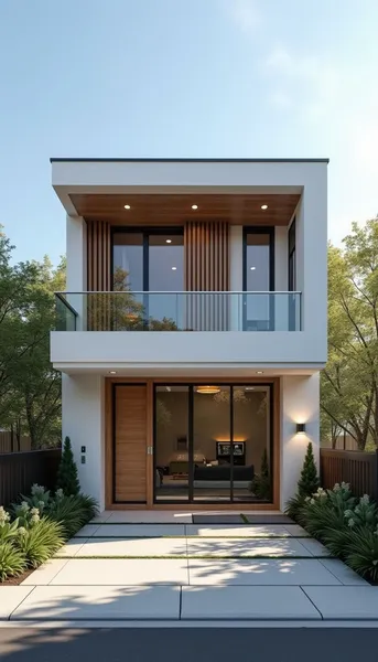 Thiết kế nhà phố 2 tầng hiện đại với phong cách tối giản, mặt tiền ốp gỗ sang trọng và không gian sống xanh.