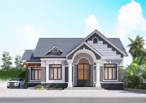 Phối cảnh mặt tiền nhà cấp 4 có 4 phòng ngủ