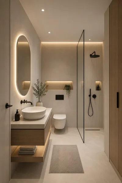 Mẫu Nhà Vệ Sinh Modern Minimalist Đèn LED Hắt Sáng Sang Trọng