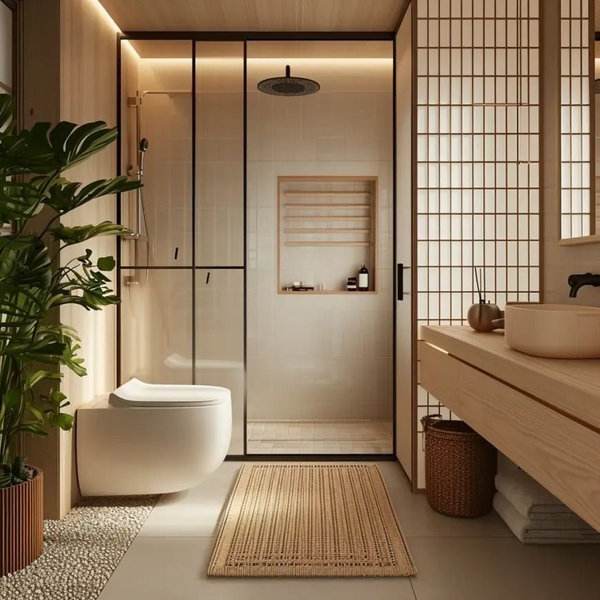 Mẫu Nhà Vệ Sinh Phong Cách Japandi Cửa Kính Và Vách Shoji Đậm Chất Nhật