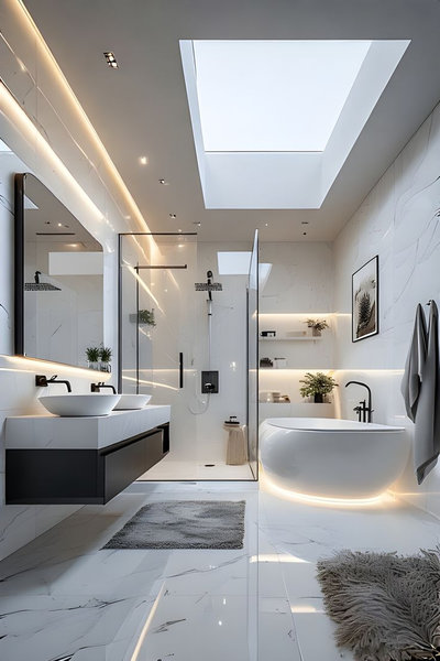 Mẫu Nhà Vệ Sinh Phong Cách Modern Luxury Có Giếng Trời Sang Trọng