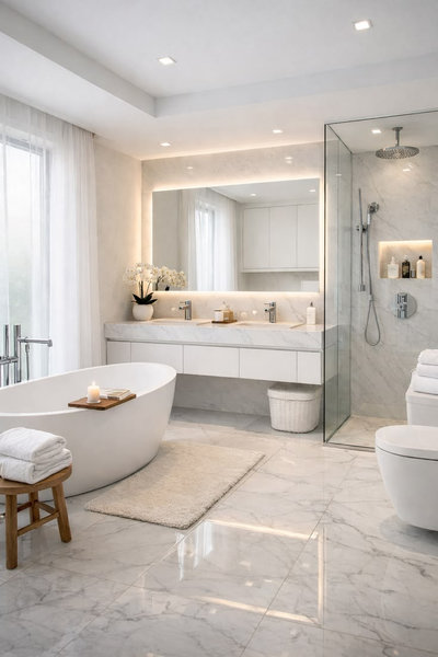 Mẫu Nhà Vệ Sinh Phong Cách Modern Luxury Trắng Tinh Khôi