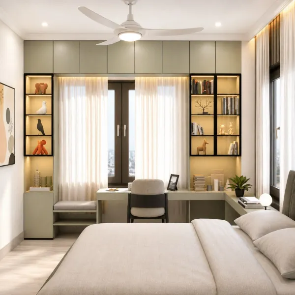 Mẫu phòng ngủ kết hợp bàn làm việc hiện đại, tối ưu không gian