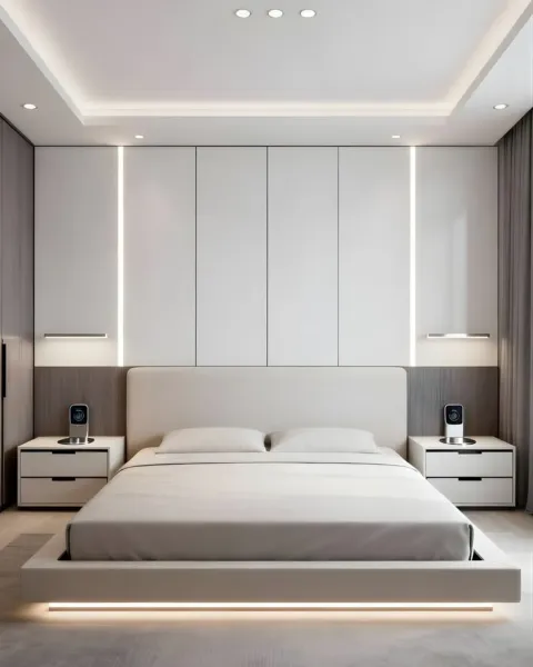 Mẫu phòng ngủ tối giản hiện đại với vách ốp tường phẳng