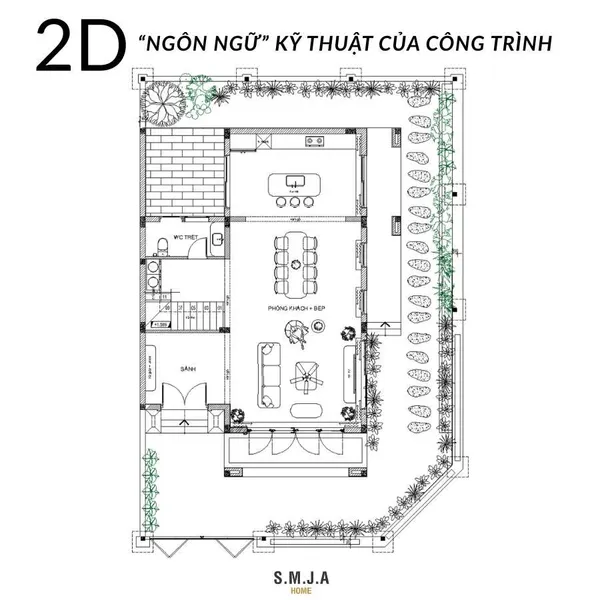 Bản vẽ mặt bằng 2D bố trí công năng nhà cấp 4