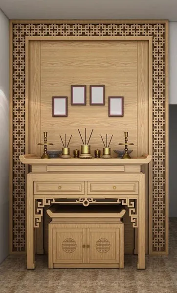 Mẫu phòng thờ kết hợp vách ngăn CNC họa tiết đối xứng hiện đại