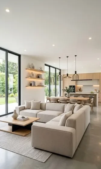 Thiết kế nội thất phòng khách liền bếp phong cách Modern Minimalist không gian mở