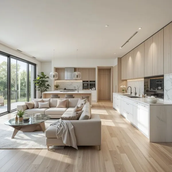 Thiết kế nội thất phòng khách liền bếp phong cách Modern Minimalist sang trọng, tối ưu không gian
