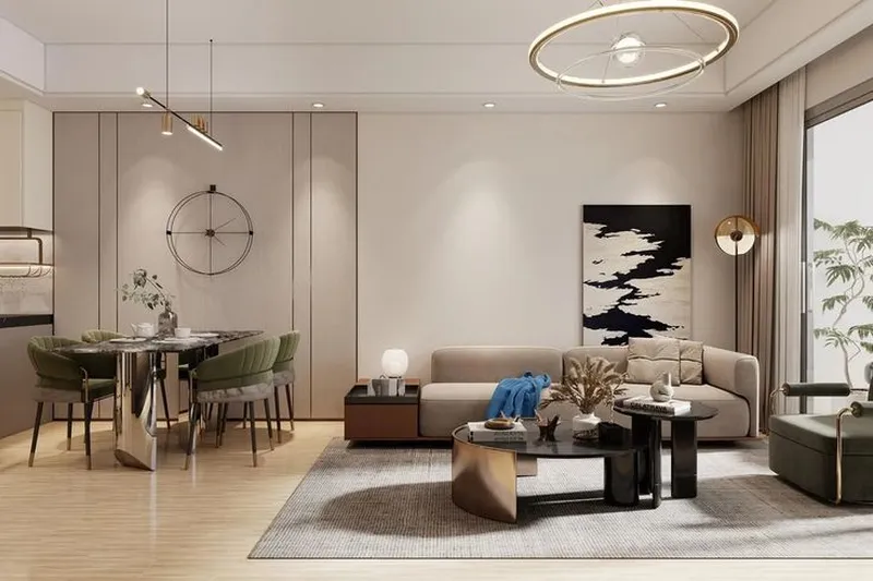 Thiết kế nội thất phòng khách liền bếp phong cách Modern Luxury sang trọng, tinh tế