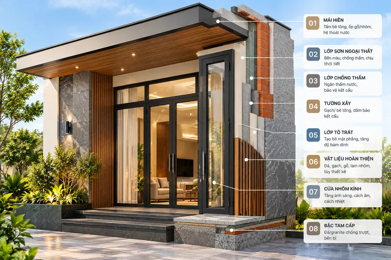 Cấu tạo mặt tiền nhà cấp 4 hiện đại