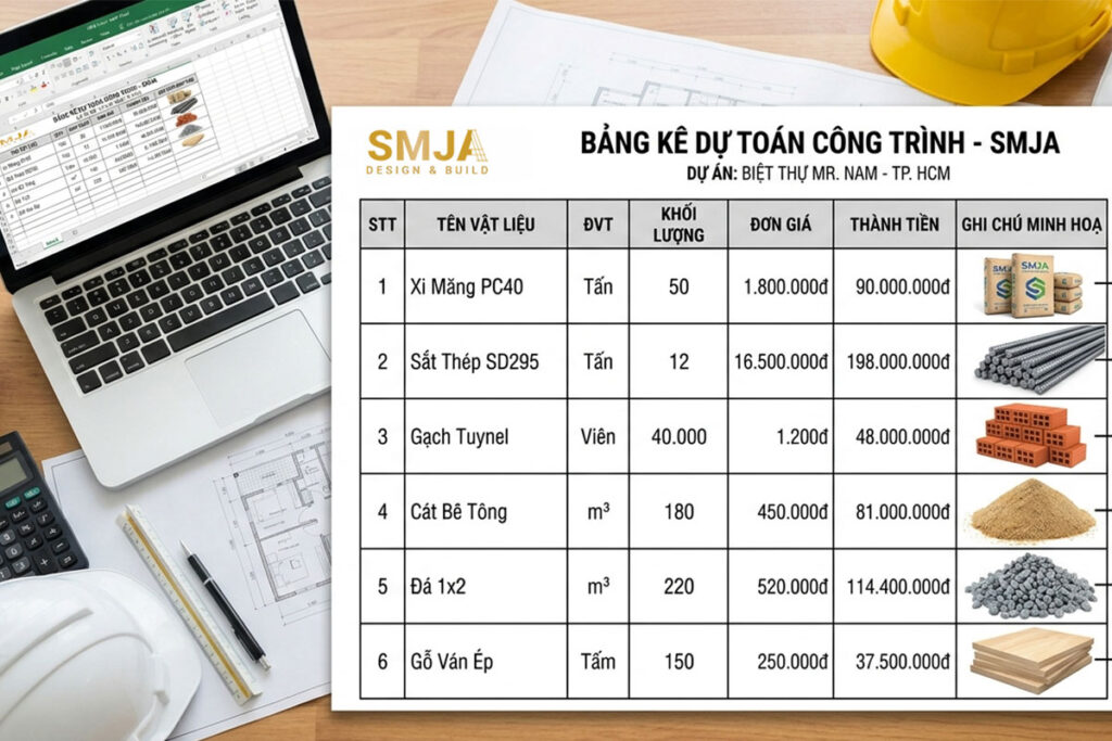 Minh họa bảng dự toán công trình SMJA