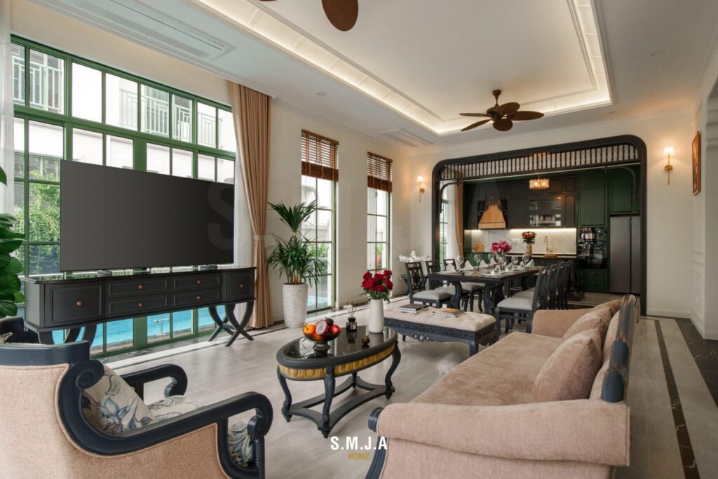 Phòng khách biệt thự Indochine Sun Tropical Village Phú Quốc – ảnh thực tế SMJA